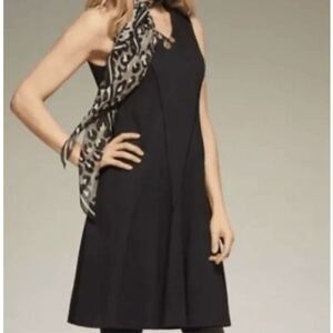 CAbi Ponte Knit Sleeveless V-Neck Dress Black Lined Seams Flattering Size XL